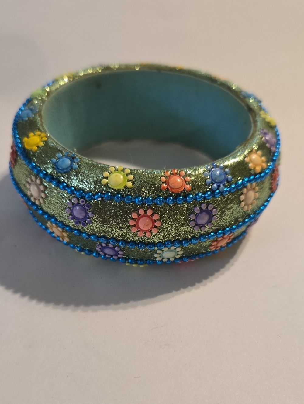 Floral Beaded Bracelet in Blue & Green Like New